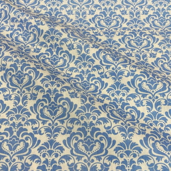 Tecido Tricoline Arabescos e Floreios Azul Jeans