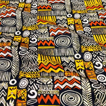 Tecido Tricoline Digital Africa Africana Grafismos Tribal Preto Branco Amarelo Tecido Tricoline Digital Africa Africana Grafismos Tribal Preto Branco Amarelo