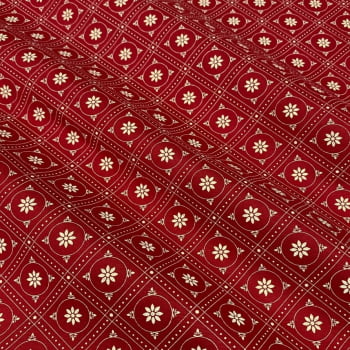 Tecido Tricoline Floral Calico Losangos Cru Fundo Vermelho