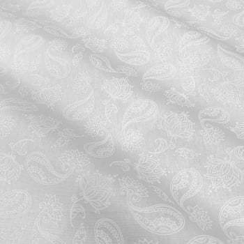 Tecido Tricoline Paisley Cashmere Branco Gelo Tom Sobre Tom