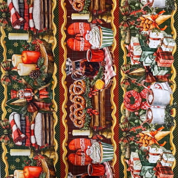 Tecido Tricoline Barrado Digital Artigos e Decorações de Natal
