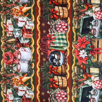 Tecido Tricoline Barrado Digital Artigos e Decorações de Natal