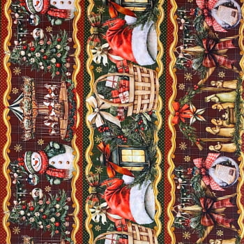Tecido Tricoline Barrado Digital Artigos e Decorações de Natal