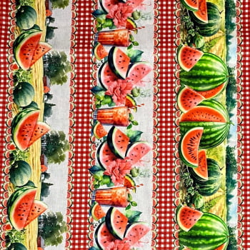 Tecido Tricoline Barrado Digital Fatias de Melancia