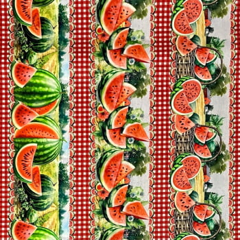 Tecido Tricoline Barrado Digital Fatias de Melancia