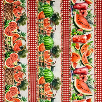 Tecido Tricoline Barrado Digital Fatias de Melancia