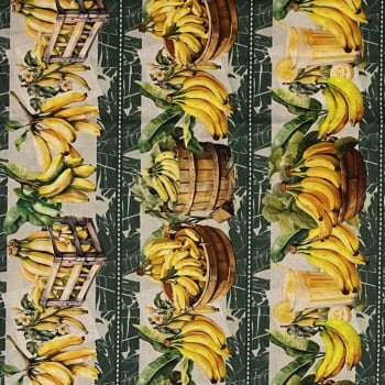Tecido Tricoline Barrado Digital Festa das Bananas