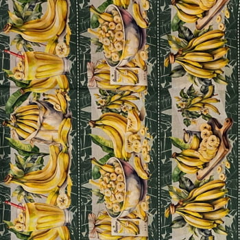 Tecido Tricoline Barrado Digital Festa das Bananas