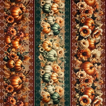 Tecido Tricoline Barrado Digital Floral Abóbora e Girassol Tecido Tricoline Barrado Digital Floral Abóbora e Girassol