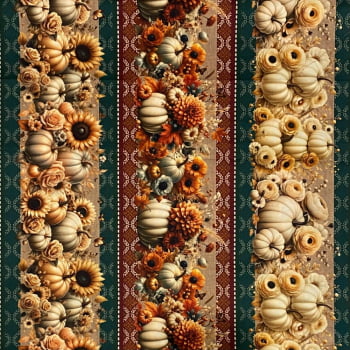 Tecido Tricoline Barrado Digital Floral Abóbora e Girassol