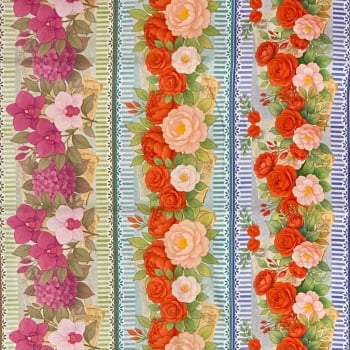 Tecido Tricoline Barrado Digital Floral Diversos Vermelho Rosa Branco Tecido Tricoline Barrado Digital Floral Diversos Vermelho Rosa Branco