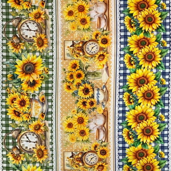 Tecido Tricoline Barrado Digital Floral Girassol Decorações e Girassois Tecido Tricoline Barrado Digital Floral Girassol Decorações e Girassois