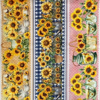 Tecido Tricoline Barrado Digital Floral Girassol Decorações e Girassois