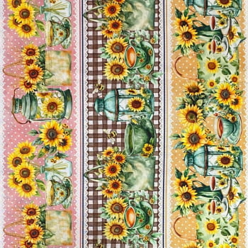 Tecido Tricoline Barrado Digital Floral Girassol Decorações e Girassois