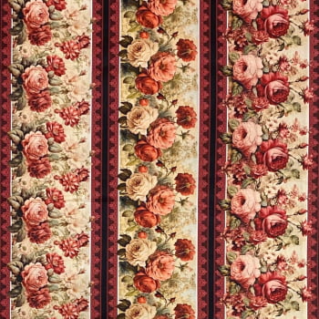 Tecido Tricoline Barrado Digital Floral Rosas Elegantes Vintage Tecido Tricoline Barrado Digital Floral Rosas Elegantes Vintage