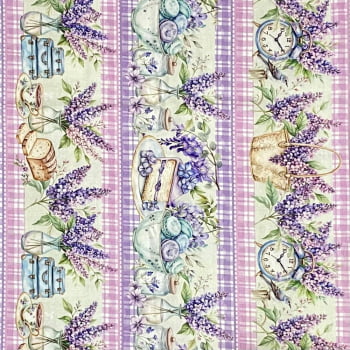 Tecido Tricoline Barrado Digital Floral Vida Lavanda