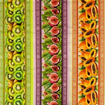 Tecido Tricoline Barrado Digital Frutas Tropicais