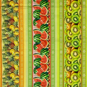 Tecido Tricoline Barrado Digital Frutas Tropicais