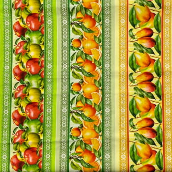 Tecido Tricoline Barrado Digital Frutas Tropicais