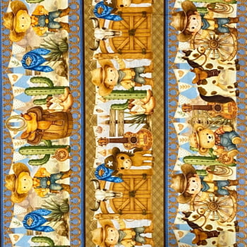 Tecido Tricoline Barrado Digital Mini Cowboy