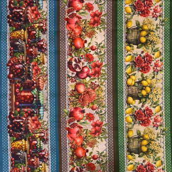 Tecido Tricoline Barrado Digital Romã e Limao Siciliano