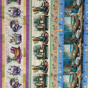 Tecido Tricoline Barrado Itens de Banheiro e Flores