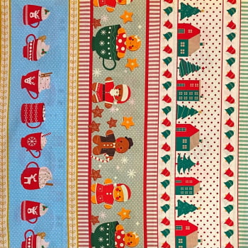 Tecido Tricoline Barrado Natal Divertido Colorido