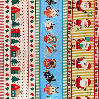 Tecido Tricoline Barrado Natal Divertido Colorido