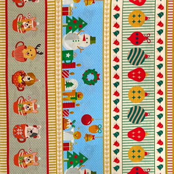 Tecido Tricoline Barrado Natal Divertido Colorido