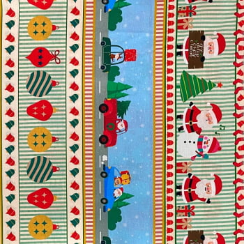 Tecido Tricoline Barrado Natal Divertido Colorido