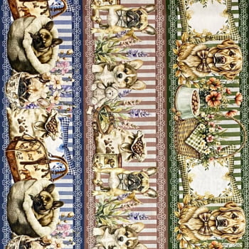 Tecido Tricoline Digital Barrado Cachorrinhos Cachorro Raças Colorido