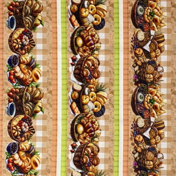 Tecido Tricoline Digital Barrado Cestas com Pães