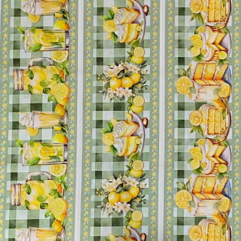 Tecido Tricoline Digital Barrado Delicias com Limão Siciliano Tecido Tricoline Digital Barrado Delicias com Limão Siciliano
