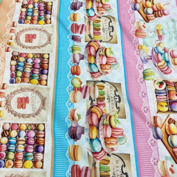 Tecido Tricoline Digital Barrado Macarons Coloridos