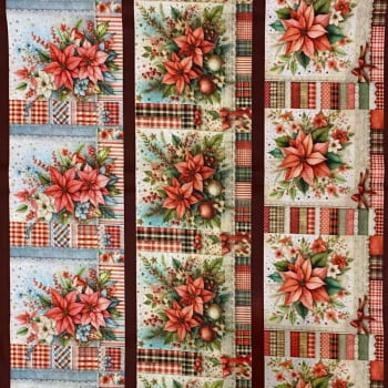 Tecido Tricoline Digital Barrado Natal com Bico de Papagaio Delicado