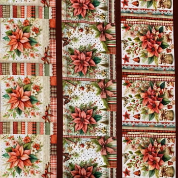 Tecido Tricoline Digital Barrado Natal com Bico de Papagaio Delicado