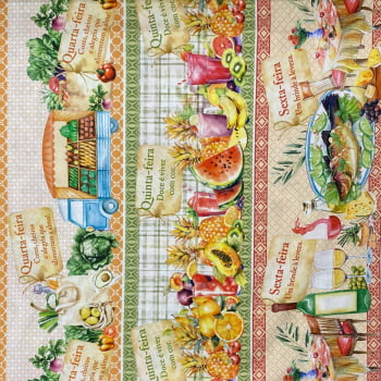 Tecido Tricoline Digital Barrado Semaninha Culinária Cultural