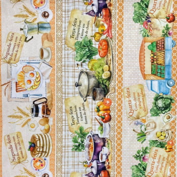 Tecido Tricoline Digital Barrado Semaninha Culinária Cultural