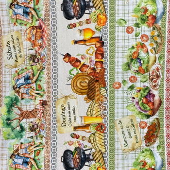 Tecido Tricoline Digital Barrado Semaninha Culinária Cultural
