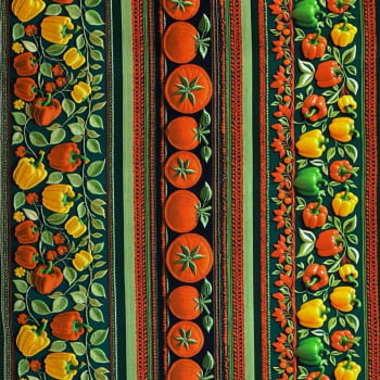 Tecido Tricoline Digital Barrado 3D Tomates e Pimentão