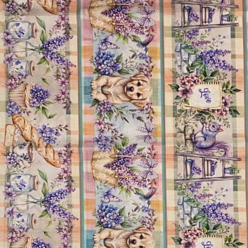 Tecido Tricoline Digital Barrado Vida Lilás no Jardim de Lavanda