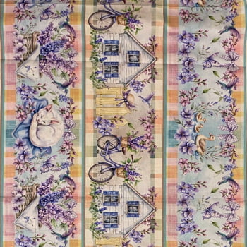 Tecido Tricoline Digital Barrado Vida Lilás no Jardim de Lavanda