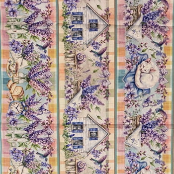 Tecido Tricoline Digital Barrado Vida Lilás no Jardim de Lavanda