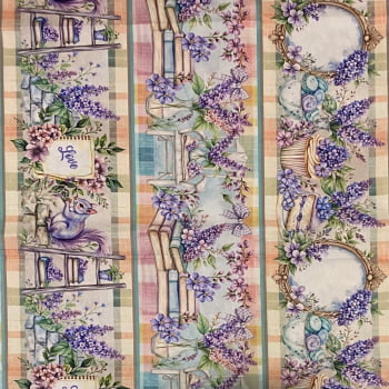 Tecido Tricoline Digital Barrado Vida Lilás no Jardim de Lavanda