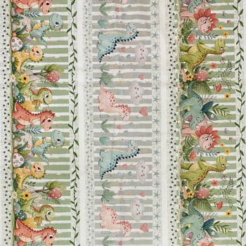 Tecido Tricoline Digital Barrados Festa dos Dinossauros Coloridos