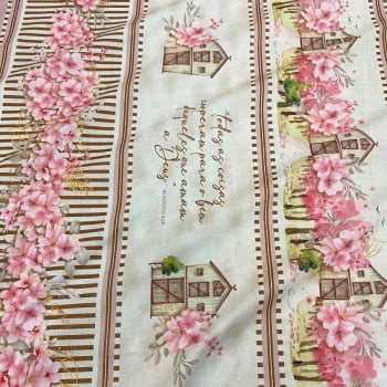 Tecido Tricoline Digital Barrados Floral Caminhos de Cerejeira por Marcela Datti