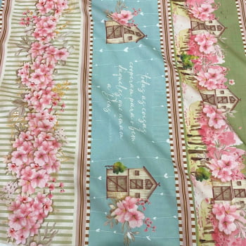 Tecido Tricoline Digital Barrados Floral Caminhos de Cerejeira por Marcela Datti