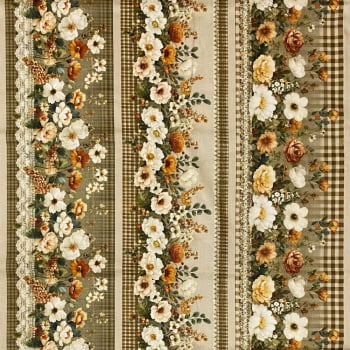 Tecido Tricoline Digital Barrados Floral Cores Vintage Tecido Tricoline Digital Barrados Floral Cores Vintage