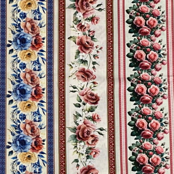 Tecido Tricoline Digital Barrados Floral Rosas Coloridas Tecido Tricoline Digital Barrados Floral Rosas Coloridas