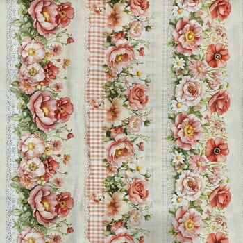 Tecido Tricoline Digital Barrados Flores e Rosas Xadrez e Rendinha